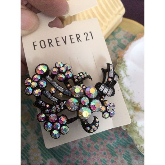 NWT Forever 21 Pin Brooch Iridescent Rhinestone Flower Bundle - Picture 6 of 14